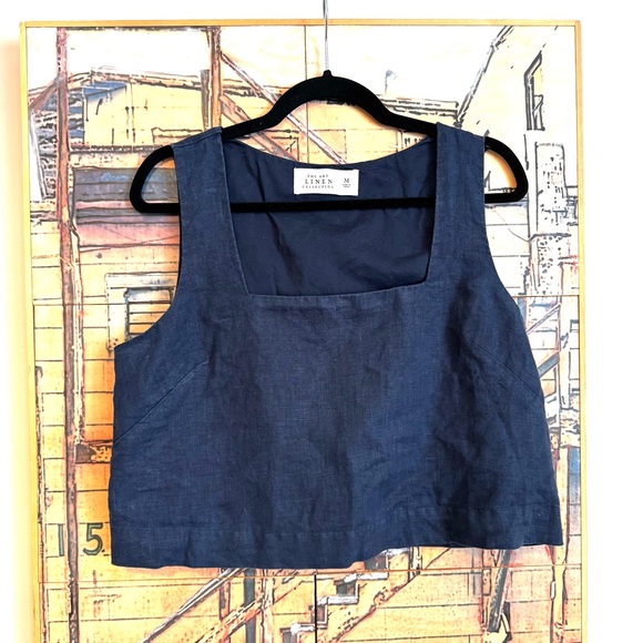 100% Linen A&F Navy Blue Crop Top - Picture 1 of 5